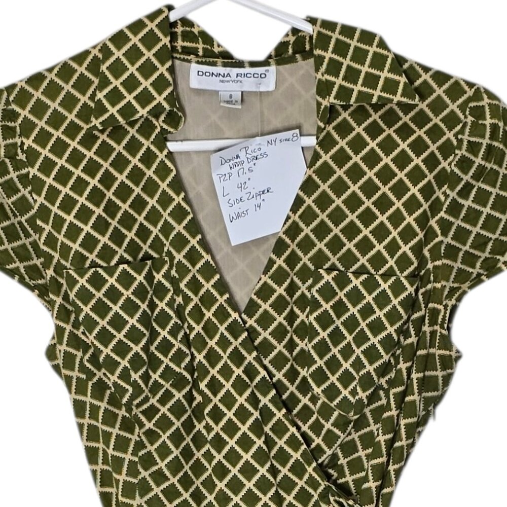 Donna Ricco  Olive Grid Wrap Dress - Picture 5 of 6